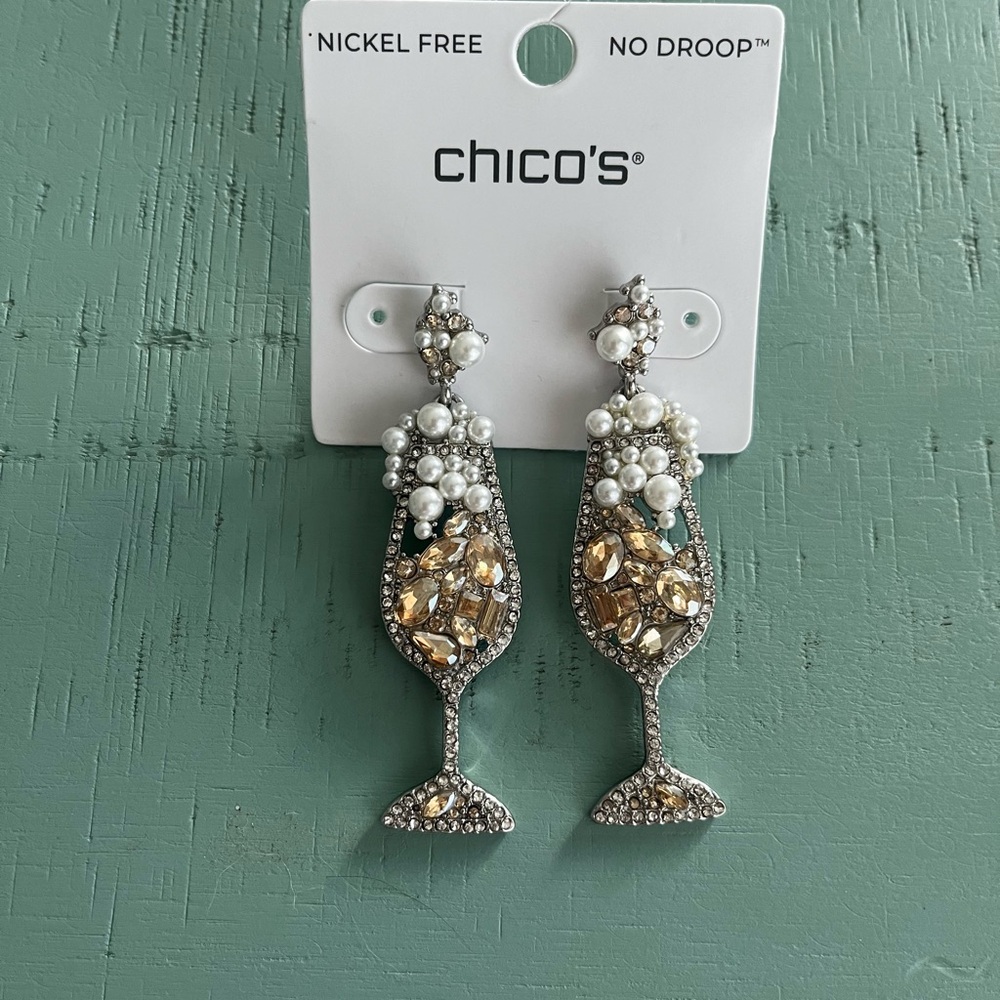 Chico's Silver and Gold Champagne Glass Earrings